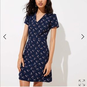 LOFT LEAFED V-NECK FLARE DRESS